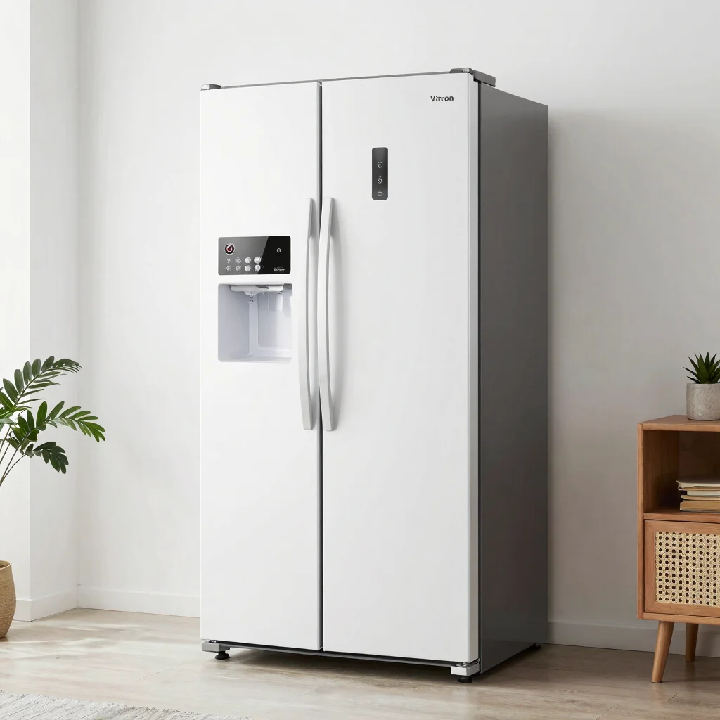 Product photo of a Vitron refrigerator, white background, clean s