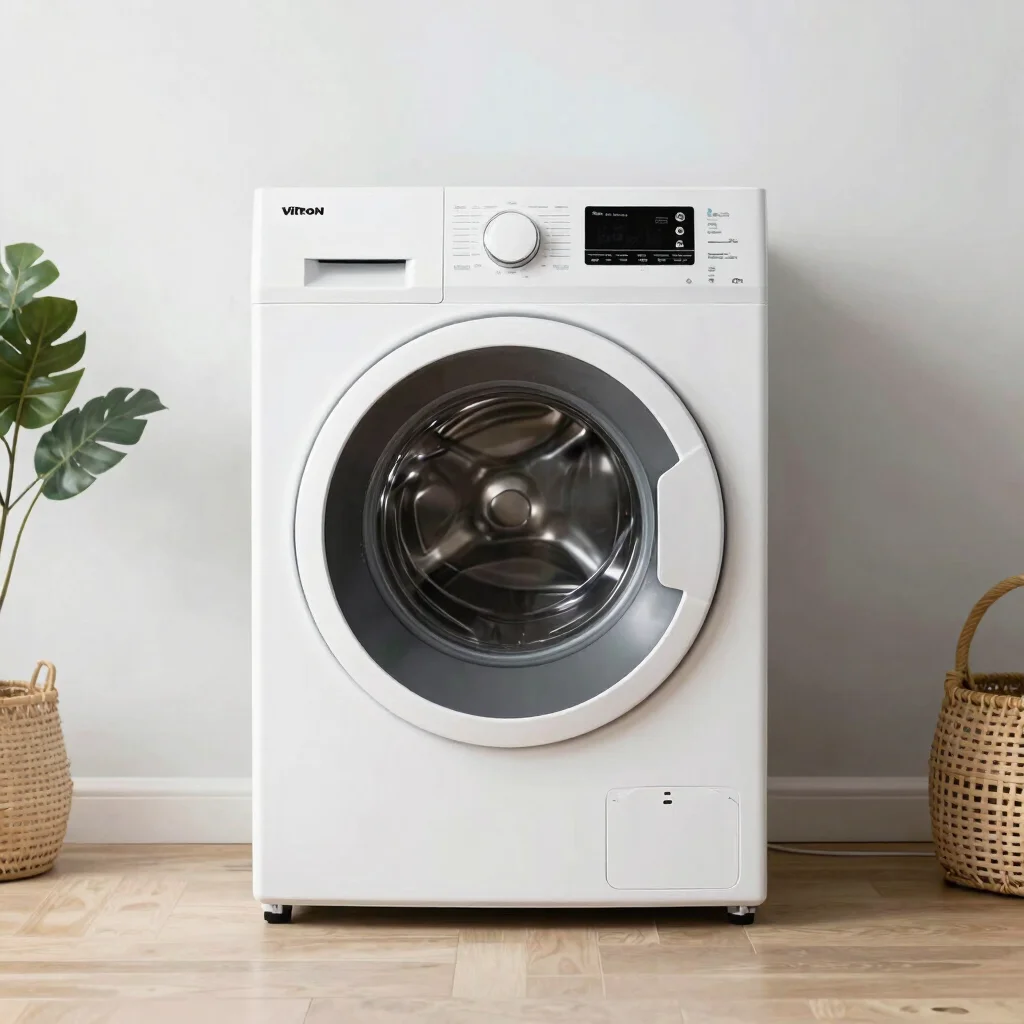 Product photo of a Vitron washing machine, white background, clea