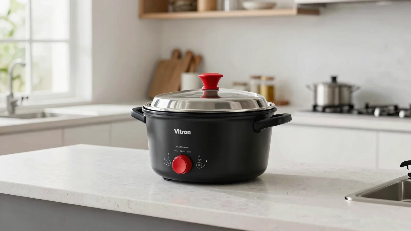 Editorial product photo of a Vitron cooker in a clean Kenyan kitc